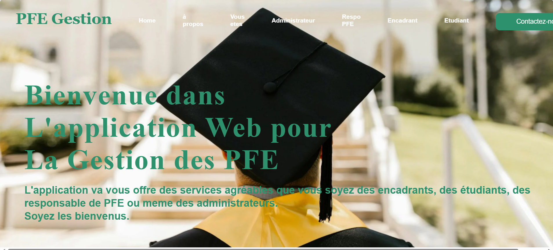 Capture d'écran de l'application Gestion PFE